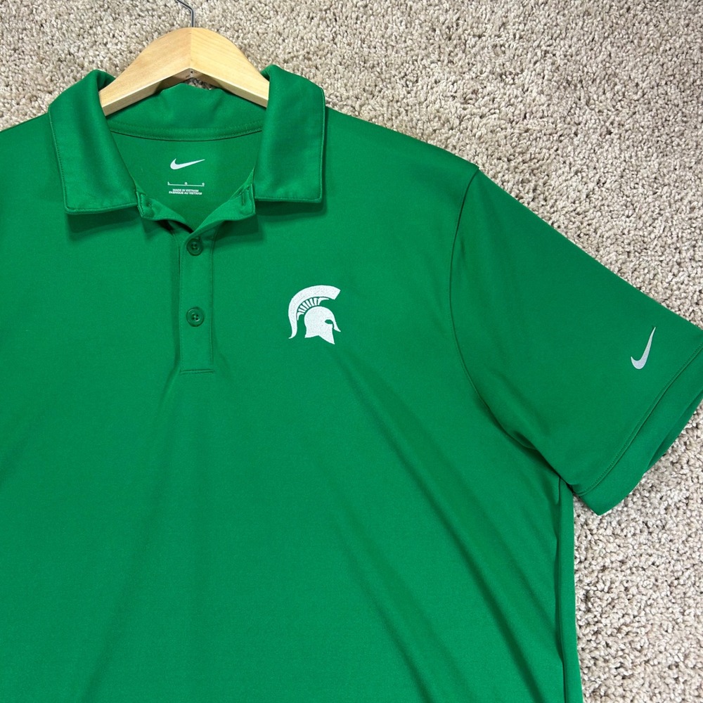 Nike Polo Shirt Mens L Green Michigan State Spartans Short Sleeve Team Issued